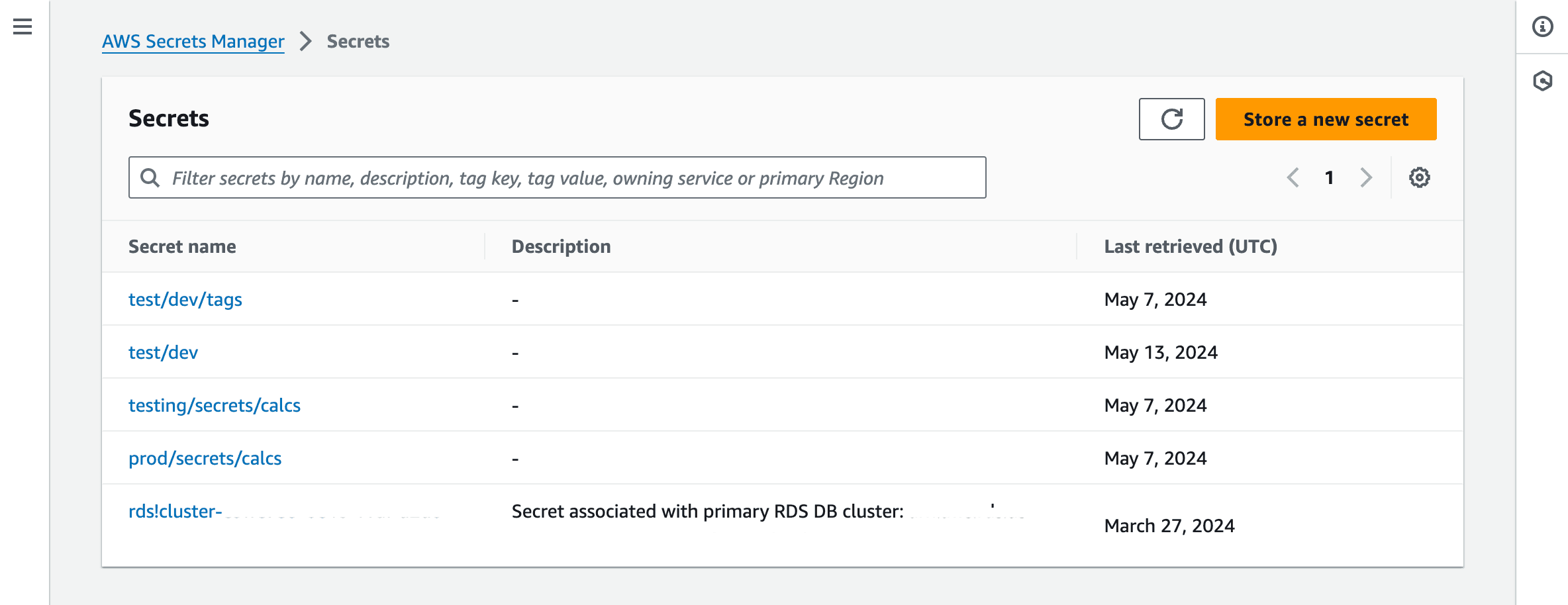 AWS Secrets Manager dashboard