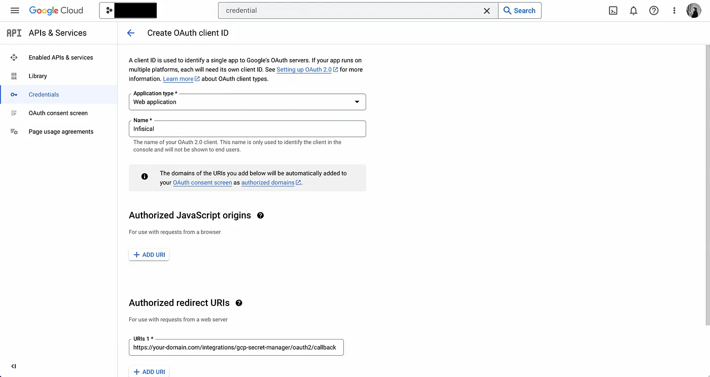 GCP Authorized Redirect URIs