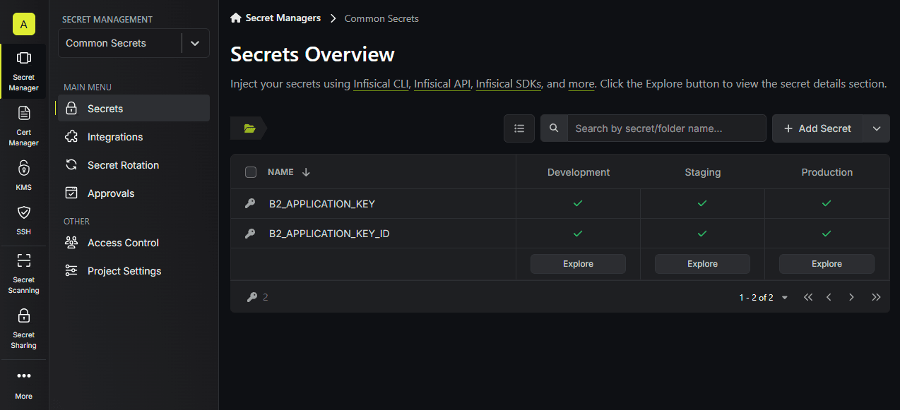 Add your second secret to Infisical