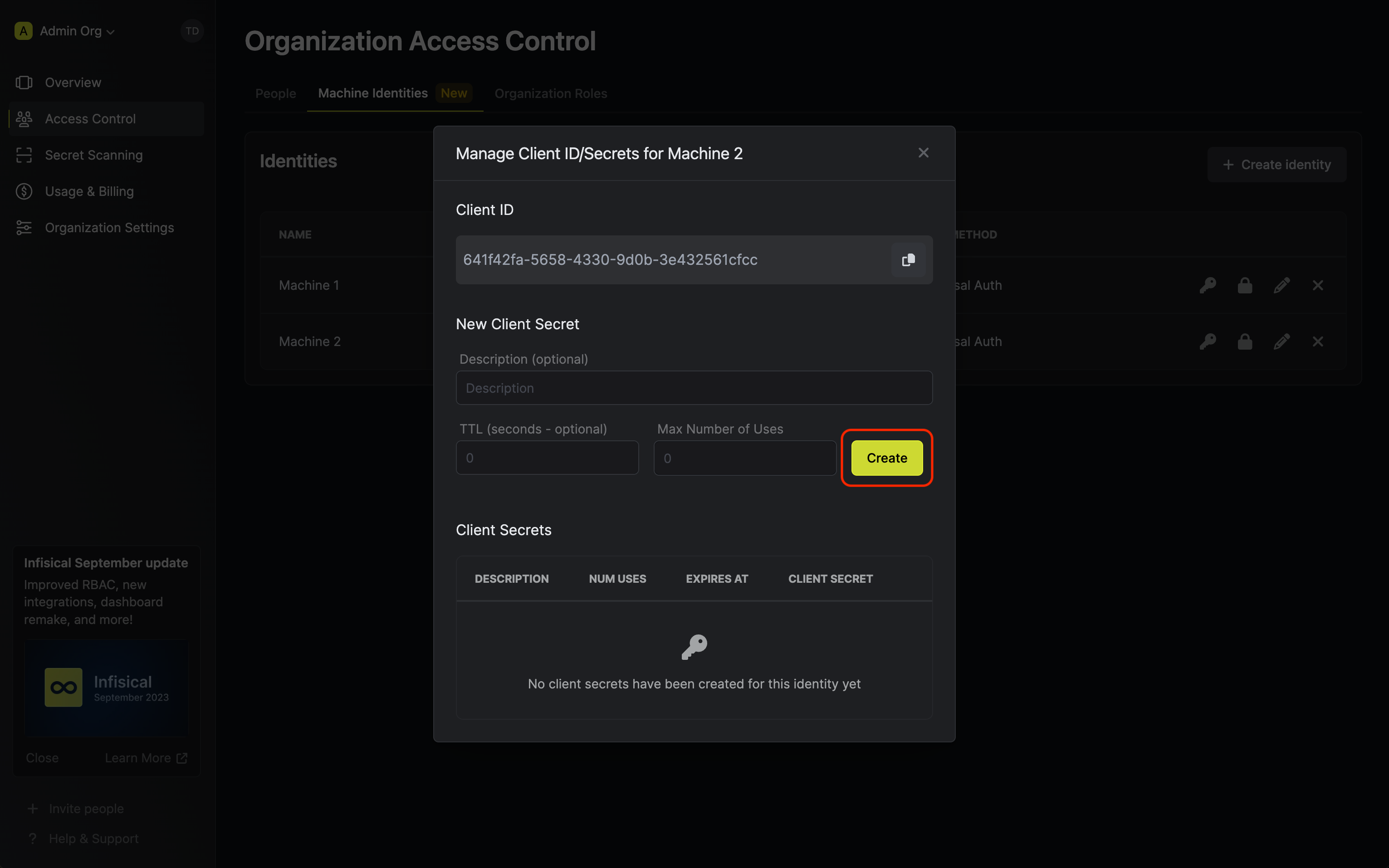 Infisical identities
