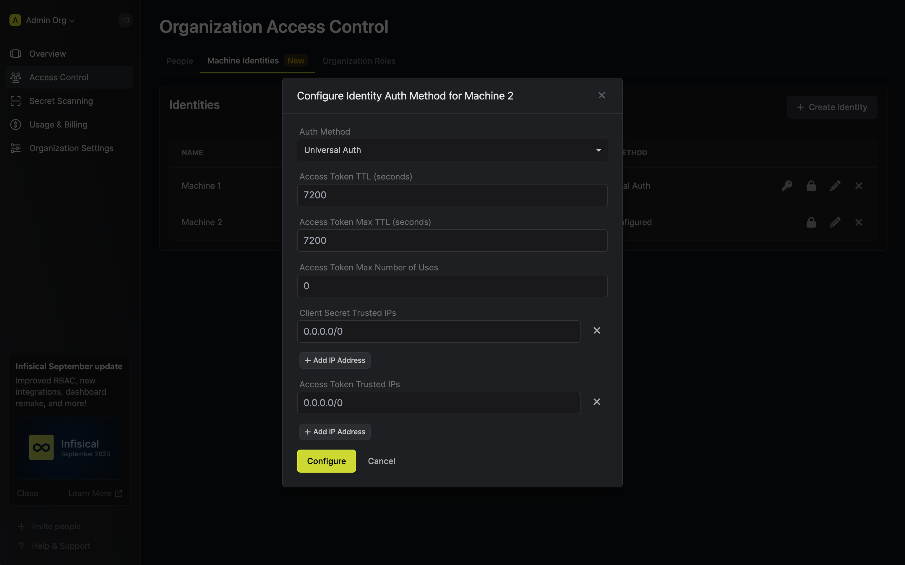 Infisical identities