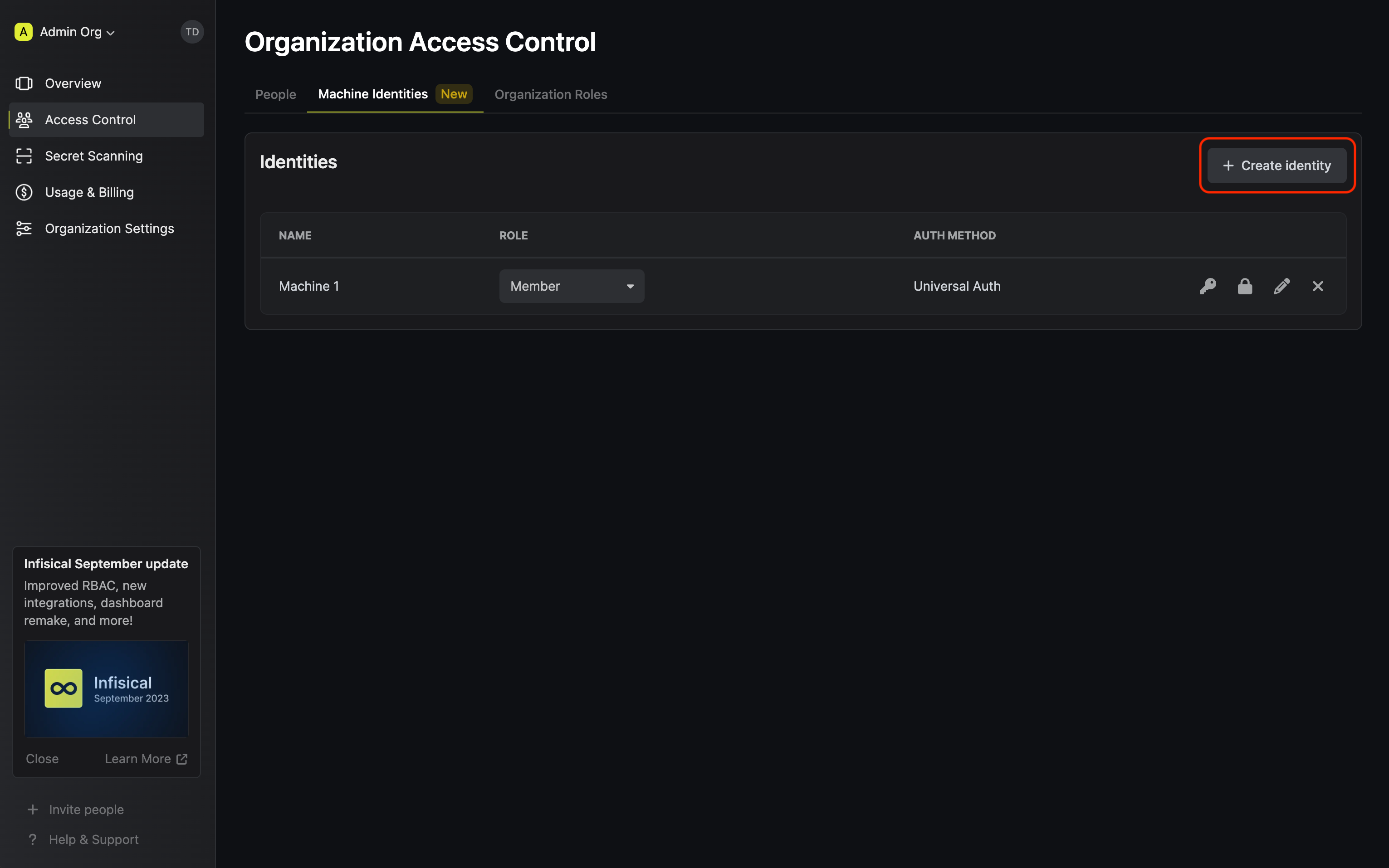 Infisical identities