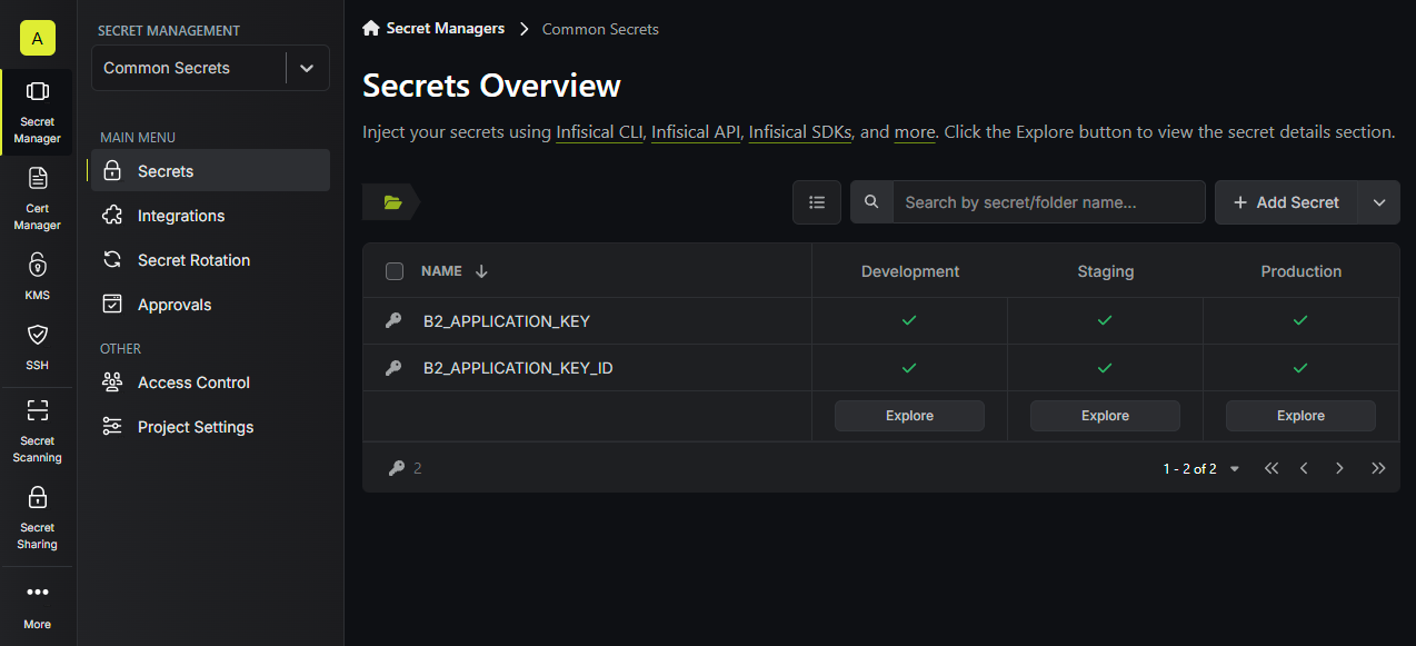 Add your second secret to Infisical