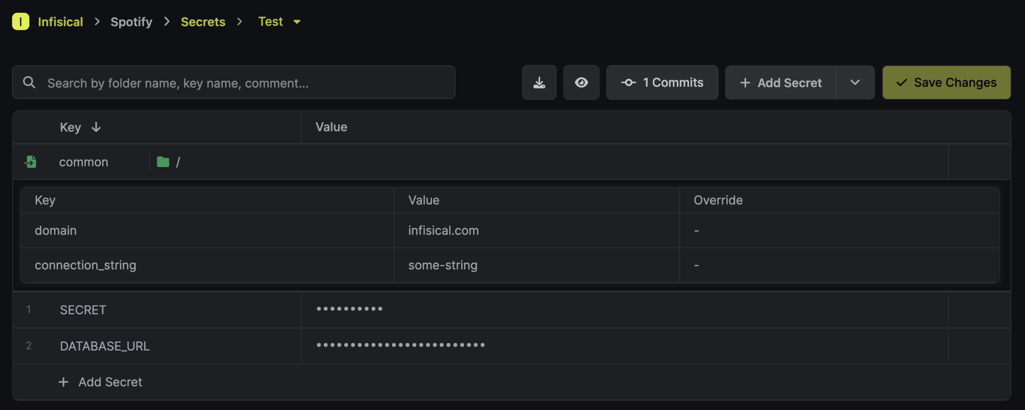 Secret Referencing Screenshot